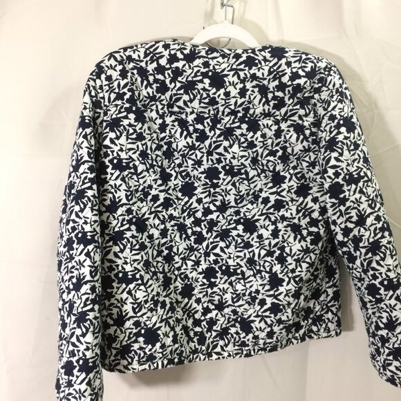 Old Navy Jacket Bomber Quilted Zipper Front Black White Floral 2 Pockets Size La - Picture 3 of 4
